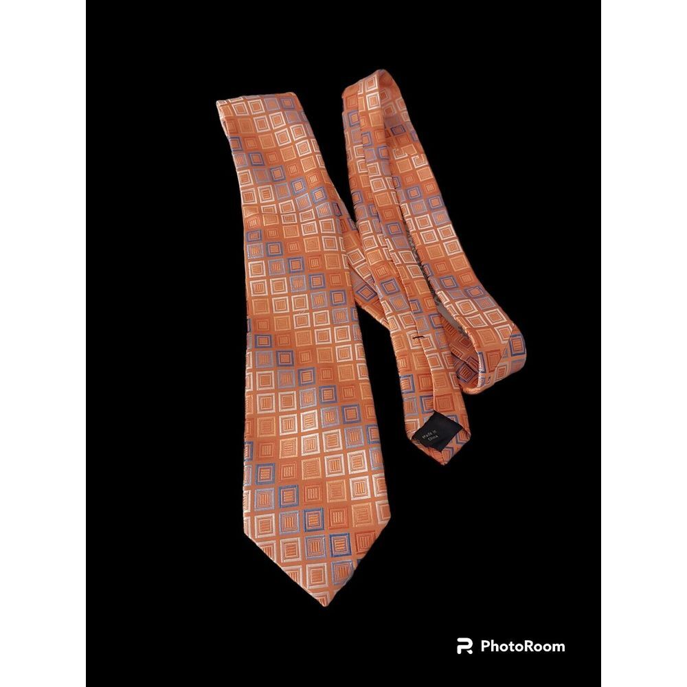 Michael Kors Silk Tie 3.5"x60" Shades Of Orange Geometric